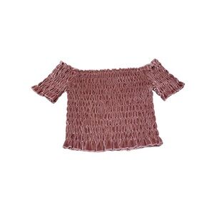 Wild Fable Off The Shoulder Dark Pink Velvet Crop Top Smocked Bodice Women Small